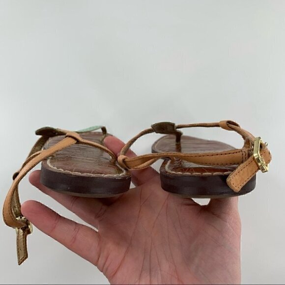 Sam Endelman Gigi sandals size 6 37 tan green snakeskin print leather t-strap - Picture 9 of 14